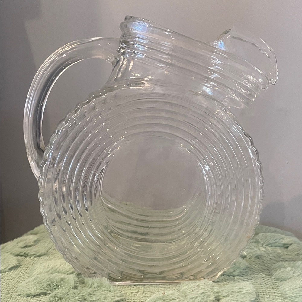 Clear federal Glass Big Ben tilted Pitcher with Ribbed Design